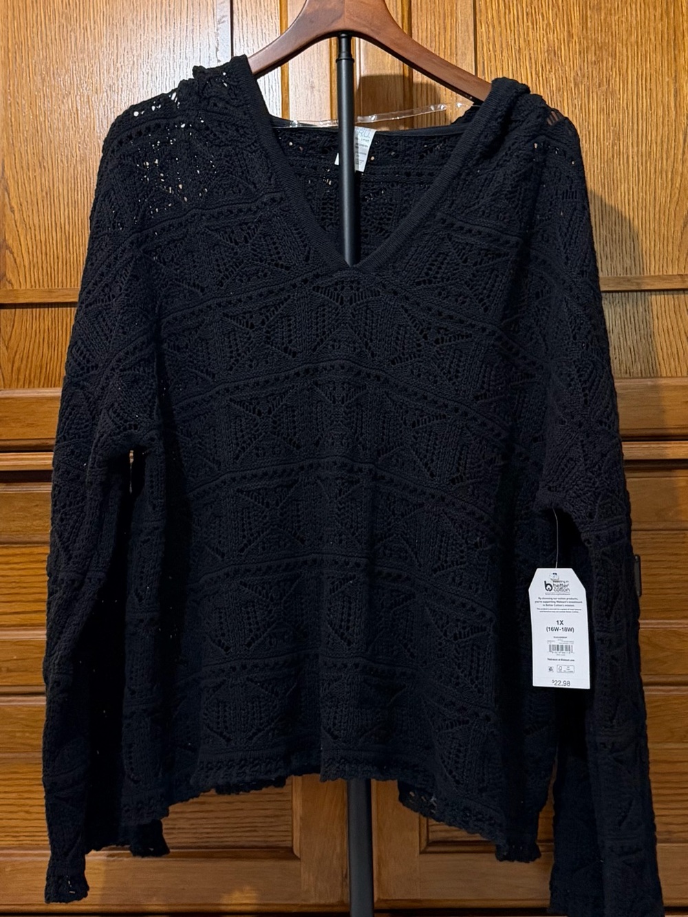 NWT Time And Tru CoverUp Crochet Knit V-Neck Hoodie Sweater Macrame Boho Swim